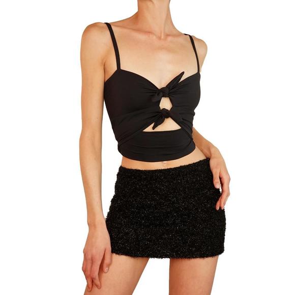 Kookai black crop tank top with two ties in front - Picture 2 of 6